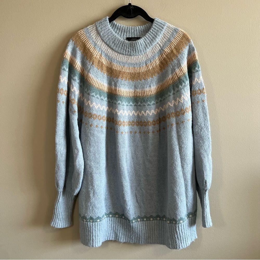 J. Crew Light Blue and Gold Patterned Sweater